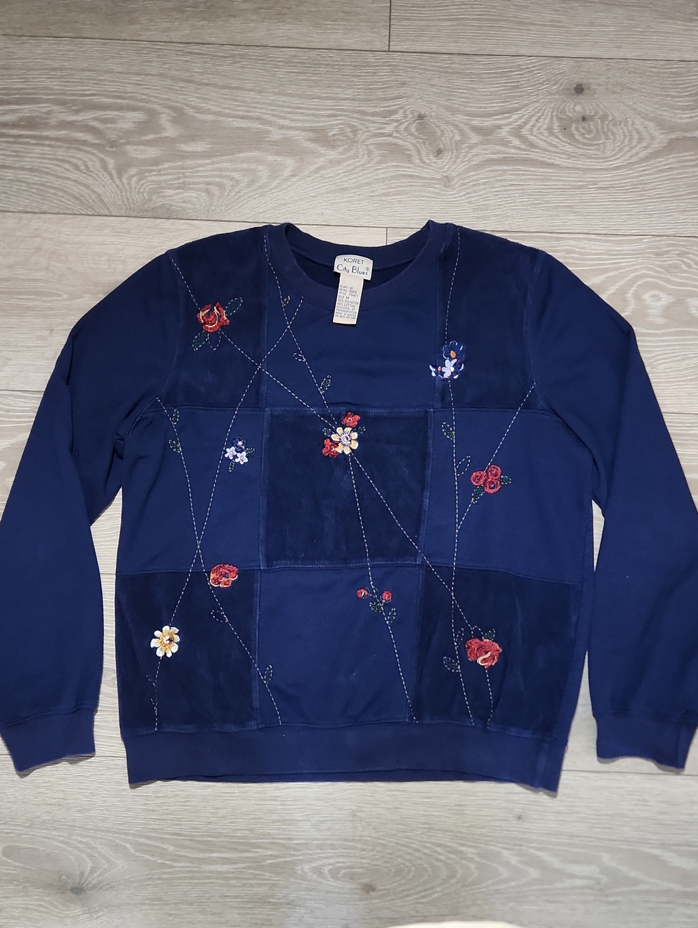 Vtg 90s Koret Navy Blue Floral Crewneck Sweater